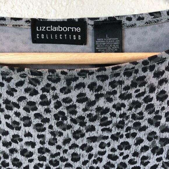 Liz Claiborne Black and Gray Animal Print Top - Picture 3 of 6